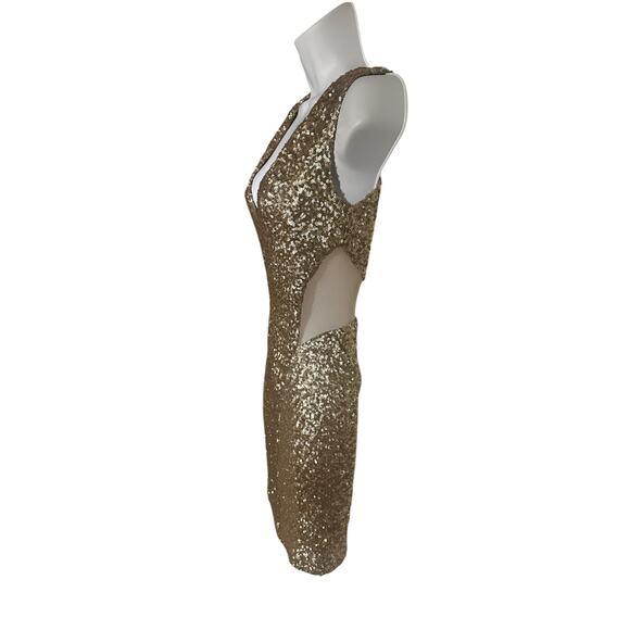 TFNC London Gold Sequins Mini Dress Women’s XS Stretchy Sparkly Homecoming Party - Picture 12 of 16